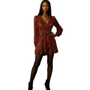 Mi Ami x Francesca’s Red Gold Floral Wrap Holiday Party Dress Size M NWT